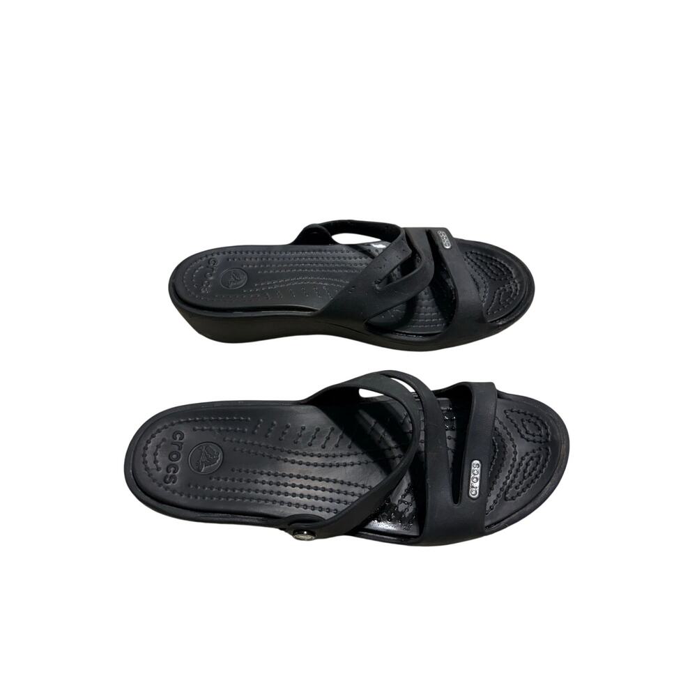 Crocs Patricia Sandal Women's Size 7 Black Rubber Mutli Strap Strappy Slip-On